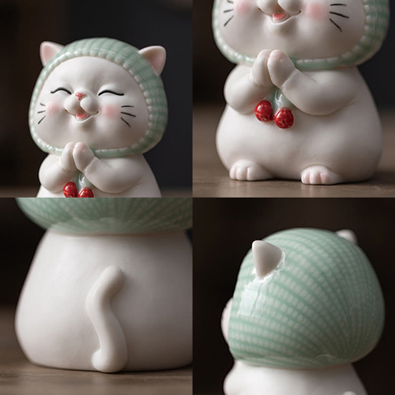 Buddha Stones Szczęśliwy Uroczy Kot W Szaliku Ceramiczna Figurka Dekoracja - image 5