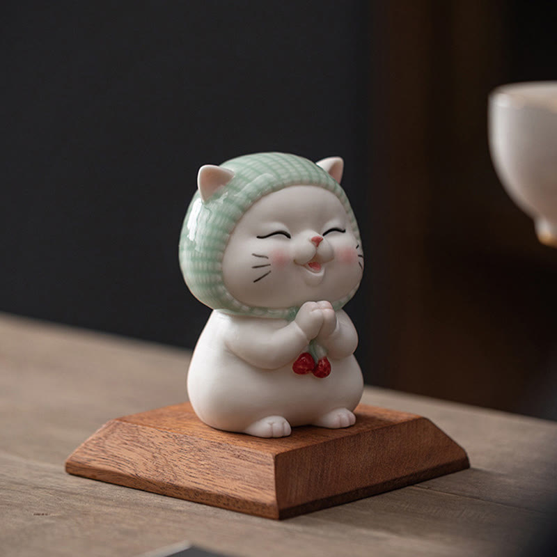 Buddha Stones Szczęśliwy Uroczy Kot W Szaliku Ceramiczna Figurka Dekoracja - image 14