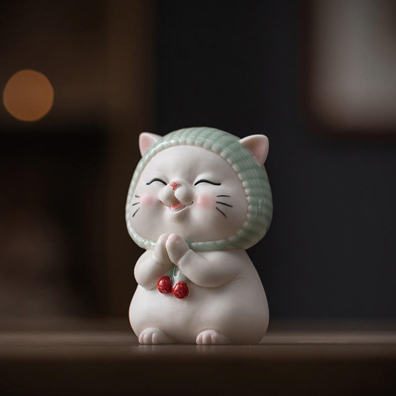 Buddha Stones Szczęśliwy Uroczy Kot W Szaliku Ceramiczna Figurka Dekoracja - image 10