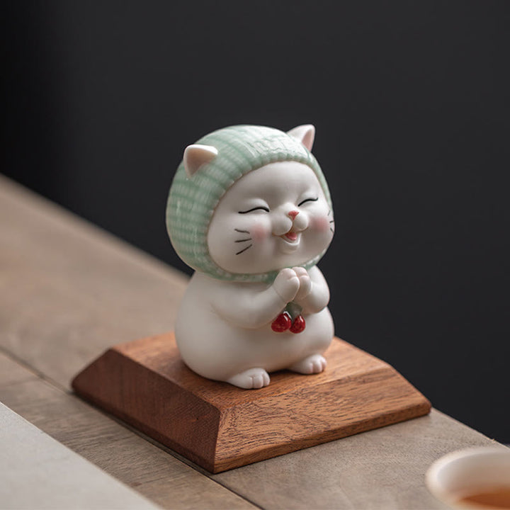 Buddha Stones Szczęśliwy Uroczy Kot W Szaliku Ceramiczna Figurka Dekoracja - image 16