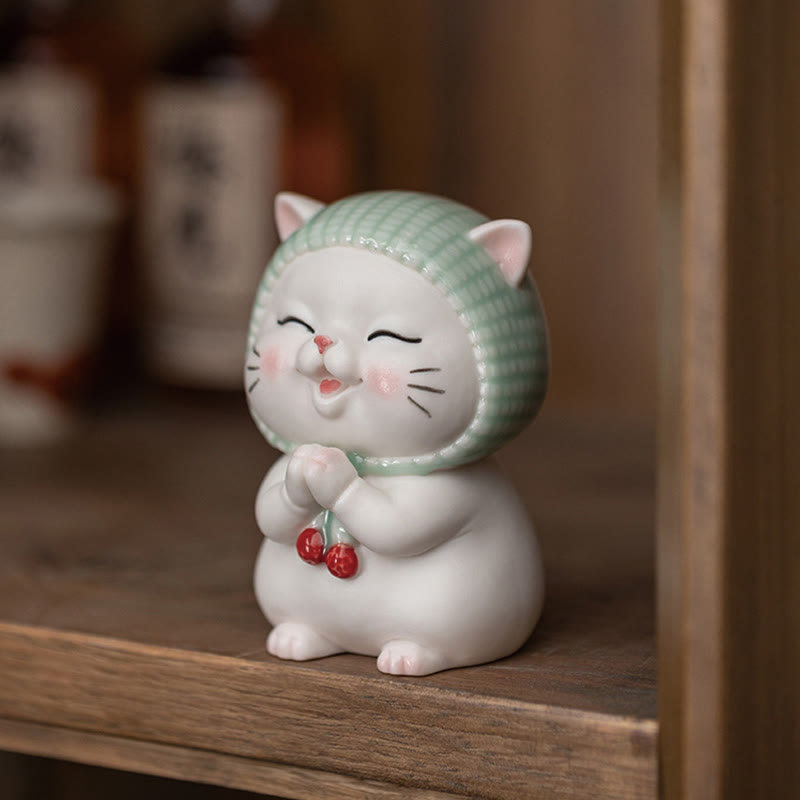 Buddha Stones Szczęśliwy Uroczy Kot W Szaliku Ceramiczna Figurka Dekoracja - image 3