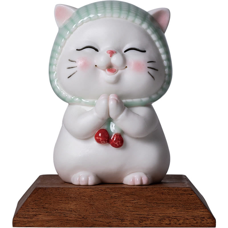 Buddha Stones Szczęśliwy Uroczy Kot W Szaliku Ceramiczna Figurka Dekoracja - image 18