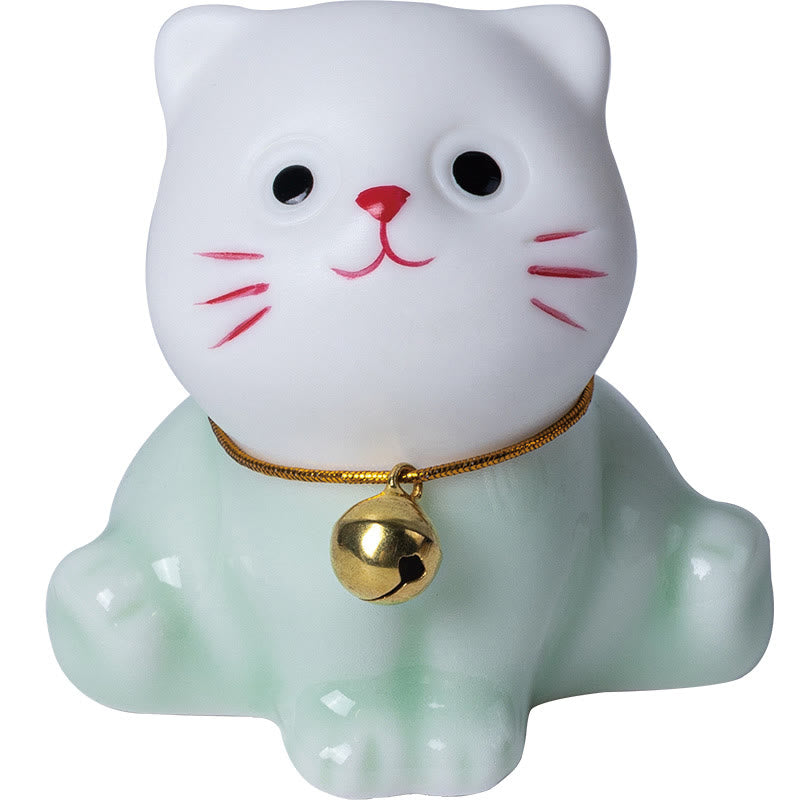 Buddha Stones Mini Szczęście Uroczy Kot Jasnozielony Biały Ceramiczna Figurka Dekoracja - image 13