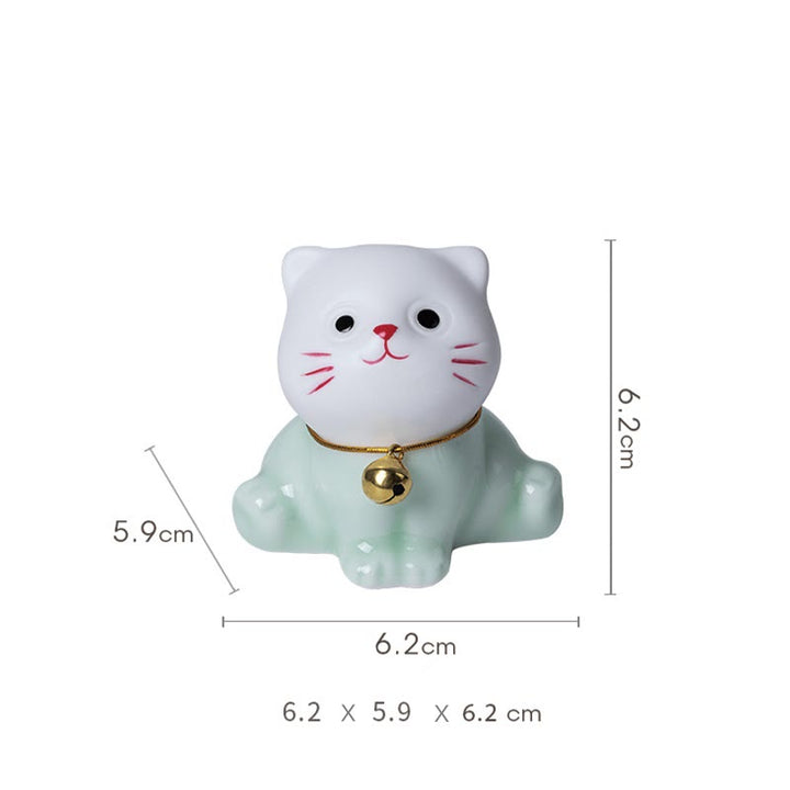Buddha Stones Mini Szczęście Uroczy Kot Jasnozielony Biały Ceramiczna Figurka Dekoracja - image 13