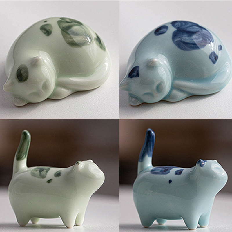 Buddha Stones Miniaturowe Szczęśliwe Słodkie Plamki Stojący Kot Śpiący Kociak Ceramiczna Figurka Dekoracja - image 23