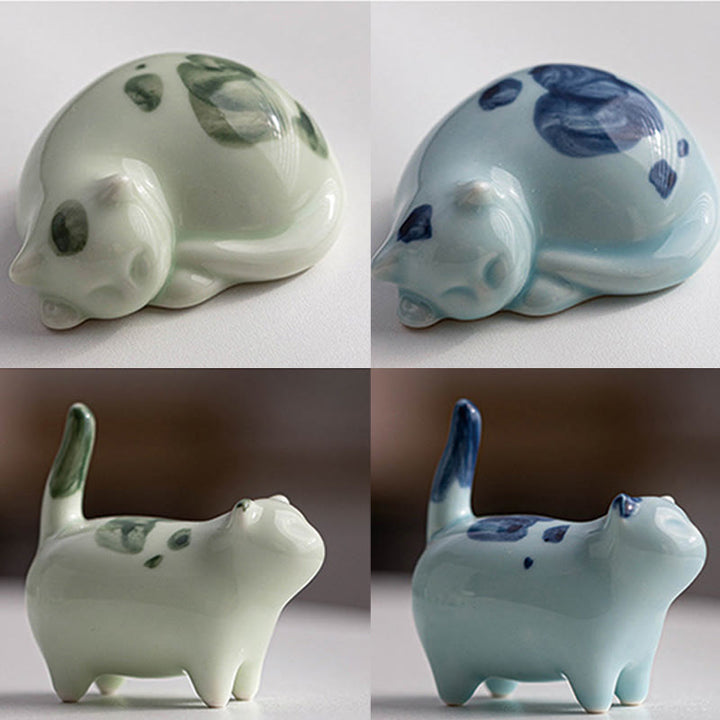 Buddha Stones Miniaturowe Szczęśliwe Słodkie Plamki Stojący Kot Śpiący Kociak Ceramiczna Figurka Dekoracja - image 24