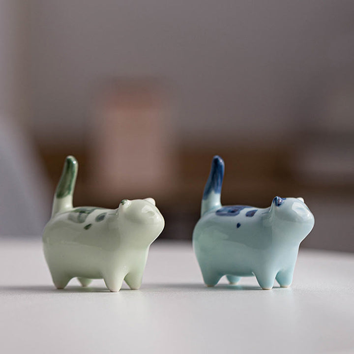 Buddha Stones Miniaturowe Szczęśliwe Słodkie Plamki Stojący Kot Śpiący Kociak Ceramiczna Figurka Dekoracja - image 15