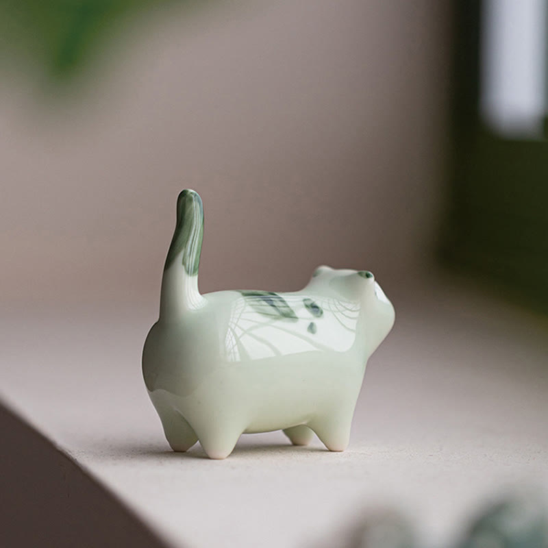 Buddha Stones Miniaturowe Szczęśliwe Słodkie Plamki Stojący Kot Śpiący Kociak Ceramiczna Figurka Dekoracja - image 2