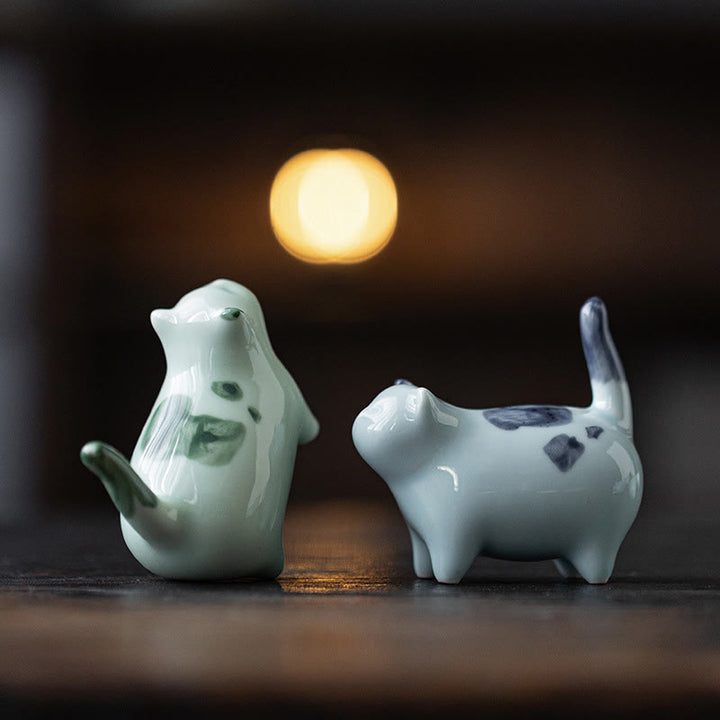 Buddha Stones Miniaturowe Szczęśliwe Słodkie Plamki Stojący Kot Śpiący Kociak Ceramiczna Figurka Dekoracja - image 16