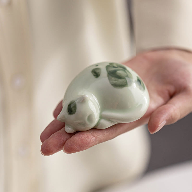 Buddha Stones Miniaturowe Szczęśliwe Słodkie Plamki Stojący Kot Śpiący Kociak Ceramiczna Figurka Dekoracja - image 18