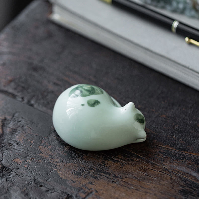 Buddha Stones Miniaturowe Szczęśliwe Słodkie Plamki Stojący Kot Śpiący Kociak Ceramiczna Figurka Dekoracja - image 20