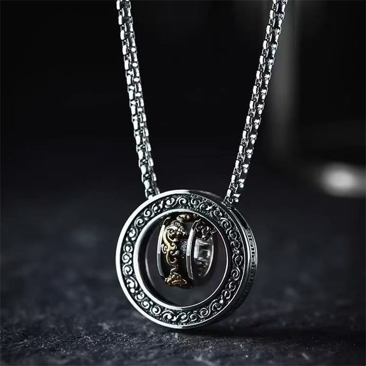 Buddha Stones Podwójny Pierścień PiXiu Peace Buckle Wealth Obrotowy Naszyjnik Wisiorek - PiXiu - image 1