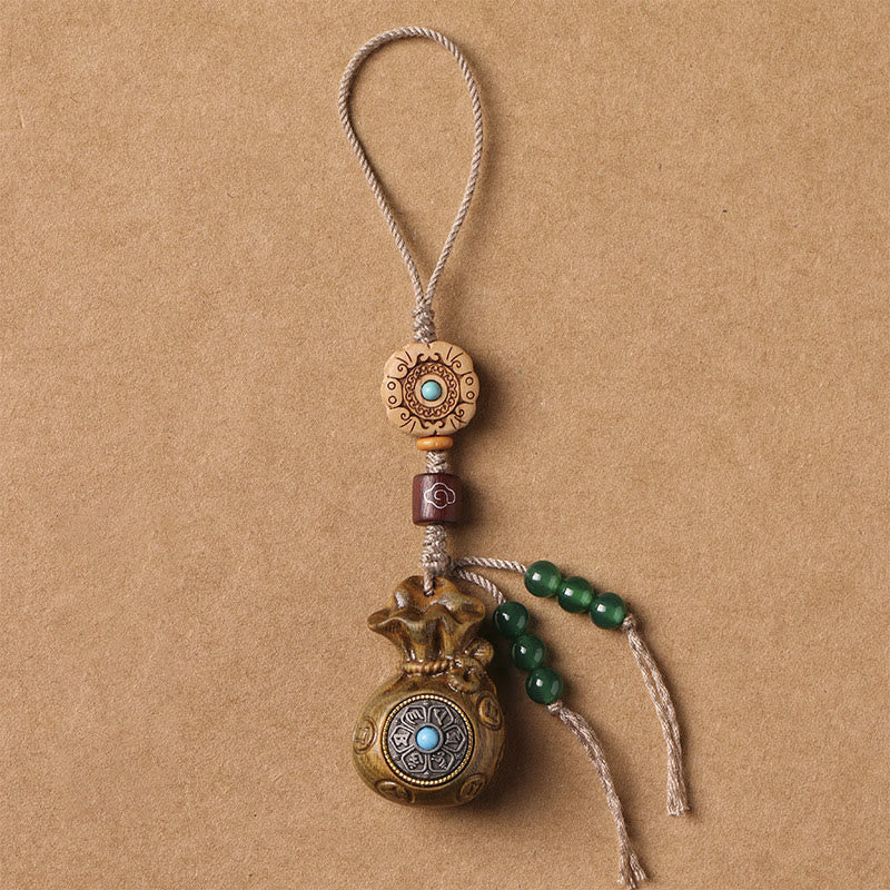 Buddha Stones Sandałowe Małe Liście Czerwone Drzewo Sandałowe Zielone Drzewo Sandałowe Om Mani Padme Hum Spokojny Brelok Telefon Wiszący Dekoracja