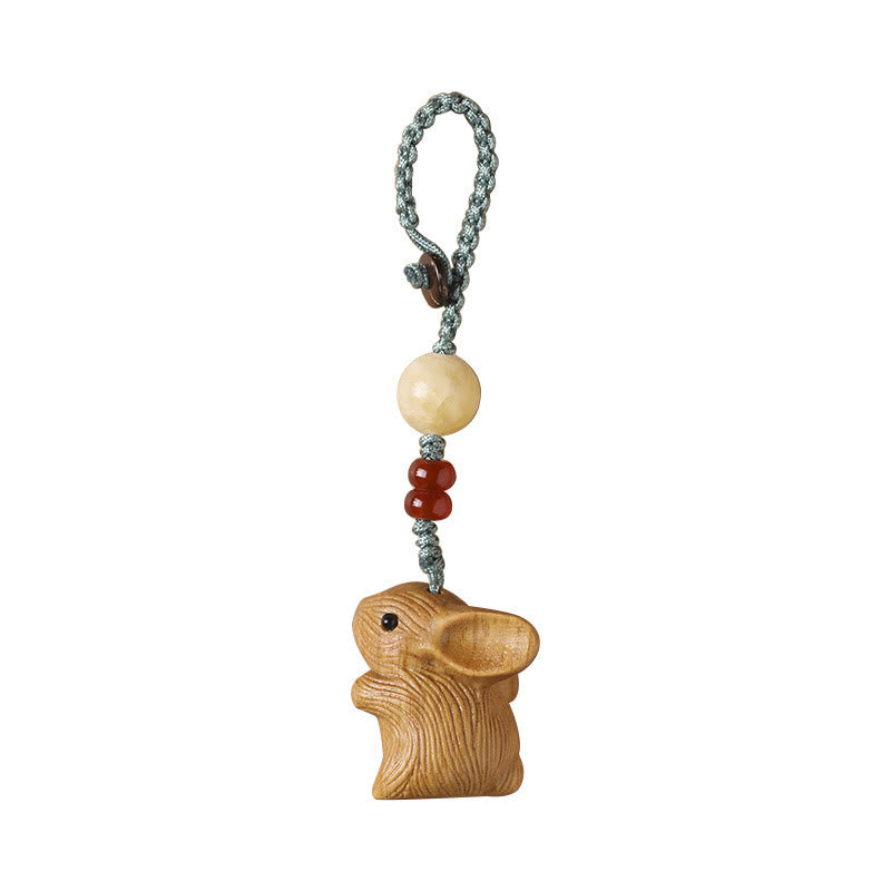 Buddha Stones Sandałowe Mały Liść Czerwony Sandałowiec Szczęśliwy Mini Królik Ochrona Brelok Telefon Wiszący Dekoracja