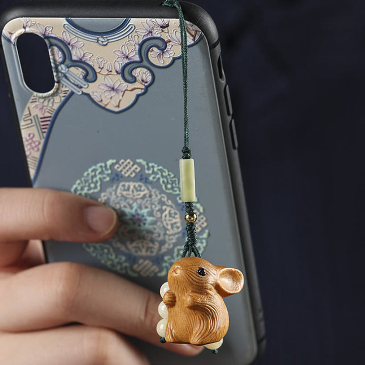 Buddha Stones Sandałowe Mały Liść Czerwony Sandałowiec Szczęśliwy Mini Królik Ochrona Brelok Telefon Wiszący Dekoracja