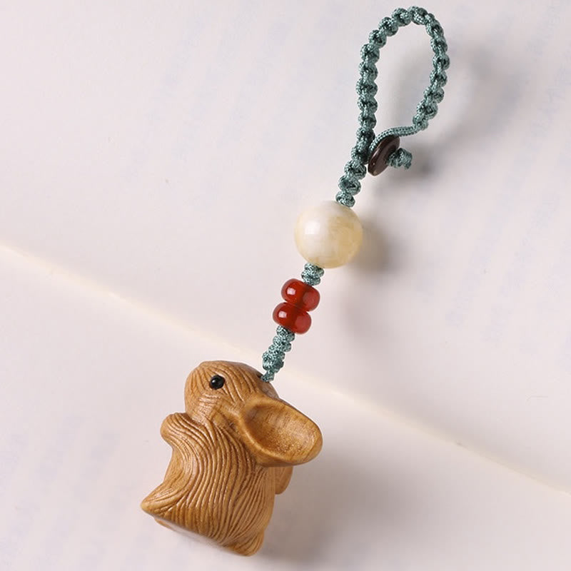 Buddha Stones Sandałowe Mały Liść Czerwony Sandałowiec Szczęśliwy Mini Królik Ochrona Brelok Telefon Wiszący Dekoracja
