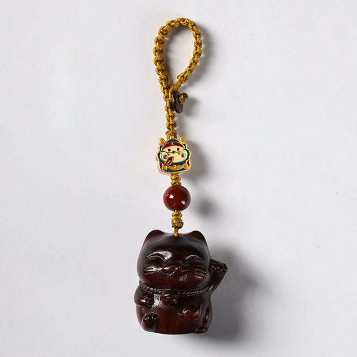 Buddha Stones Mały liść Czerwony Sandałowiec Zielony Sandałowiec Sandałowiec Szczęśliwy Kot Ochrona Brelok Telefon Wiszący Dekoracja - image 3
