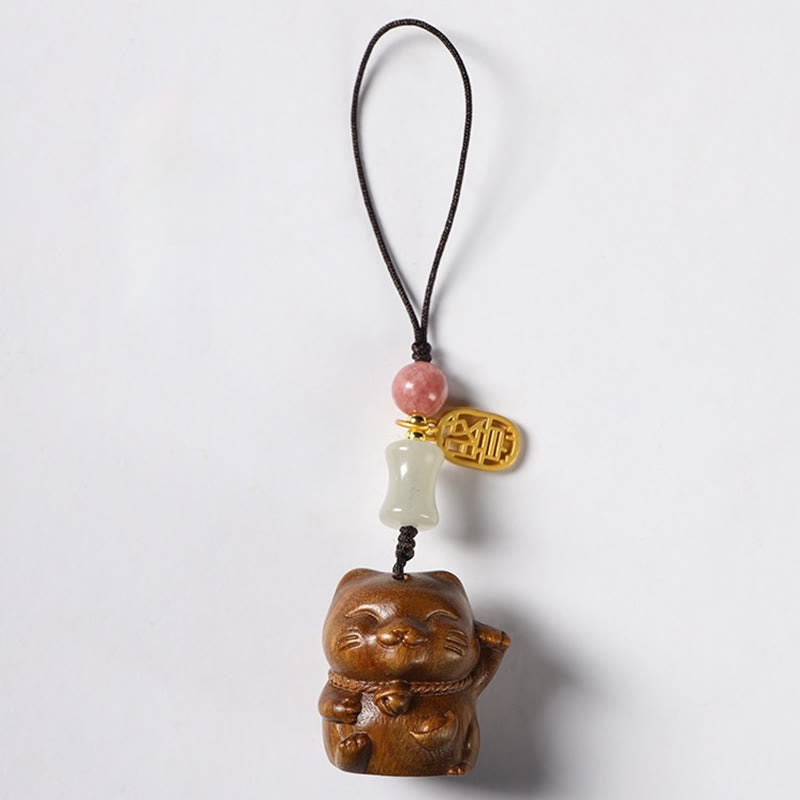 Buddha Stones Mały liść Czerwony Sandałowiec Zielony Sandałowiec Sandałowiec Szczęśliwy Kot Ochrona Brelok Telefon Wiszący Dekoracja - Zielone drzewo sandałowe - Dekoracja do zawieszenia telefonu - image 14