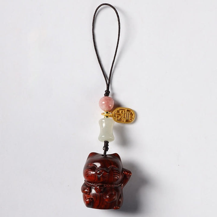 Buddha Stones Mały liść Czerwony Sandałowiec Zielony Sandałowiec Sandałowiec Szczęśliwy Kot Ochrona Brelok Telefon Wiszący Dekoracja - Drobnolistny czerwony sandałowiec - Dekoracja do zawieszenia telefonu - image 10