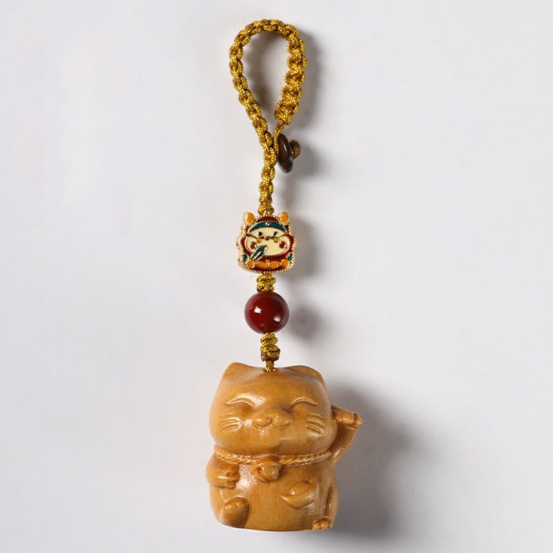 Buddha Stones Mały liść Czerwony Sandałowiec Zielony Sandałowiec Sandałowiec Szczęśliwy Kot Ochrona Brelok Telefon Wiszący Dekoracja - Sandałowy - Brelok do kluczy - image 18