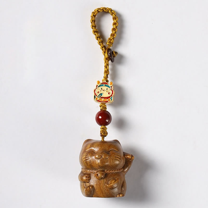 Buddha Stones Mały liść Czerwony Sandałowiec Zielony Sandałowiec Sandałowiec Szczęśliwy Kot Ochrona Brelok Telefon Wiszący Dekoracja - Zielone drzewo sandałowe - Brelok do kluczy - image 13