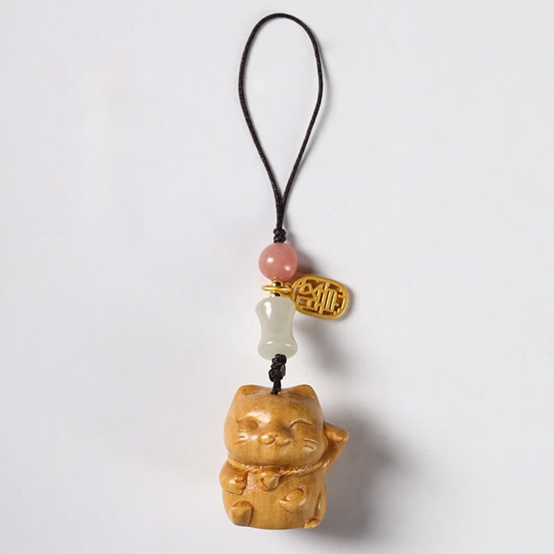 Buddha Stones Mały liść Czerwony Sandałowiec Zielony Sandałowiec Sandałowiec Szczęśliwy Kot Ochrona Brelok Telefon Wiszący Dekoracja - Sandałowy - Dekoracja do zawieszenia telefonu - image 19