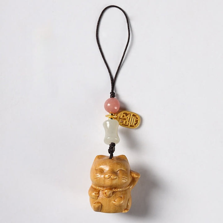 Buddha Stones Mały liść Czerwony Sandałowiec Zielony Sandałowiec Sandałowiec Szczęśliwy Kot Ochrona Brelok Telefon Wiszący Dekoracja - Sandałowy - Dekoracja do zawieszenia telefonu - image 19