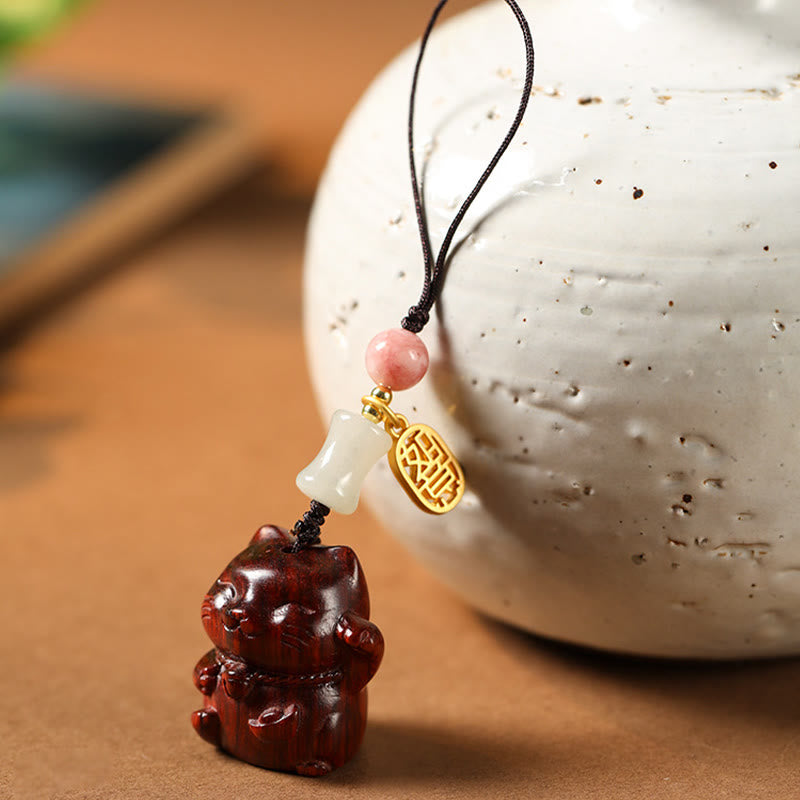 Buddha Stones Mały liść Czerwony Sandałowiec Zielony Sandałowiec Sandałowiec Szczęśliwy Kot Ochrona Brelok Telefon Wiszący Dekoracja - image 11