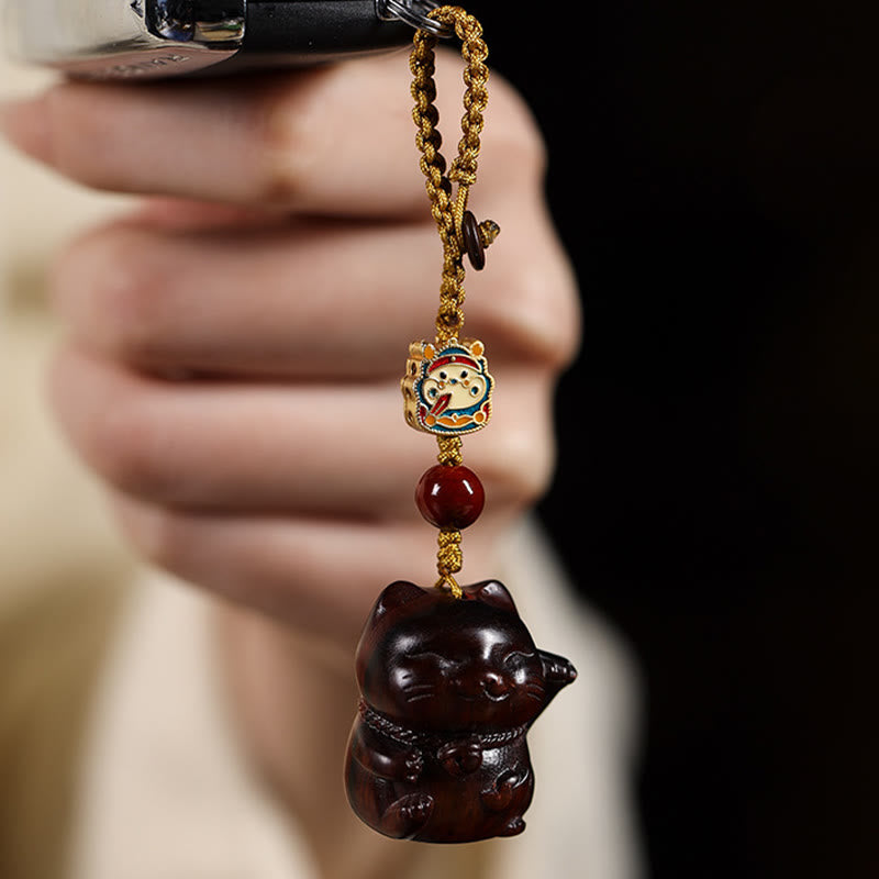 Buddha Stones Mały liść Czerwony Sandałowiec Zielony Sandałowiec Sandałowiec Szczęśliwy Kot Ochrona Brelok Telefon Wiszący Dekoracja - image 5
