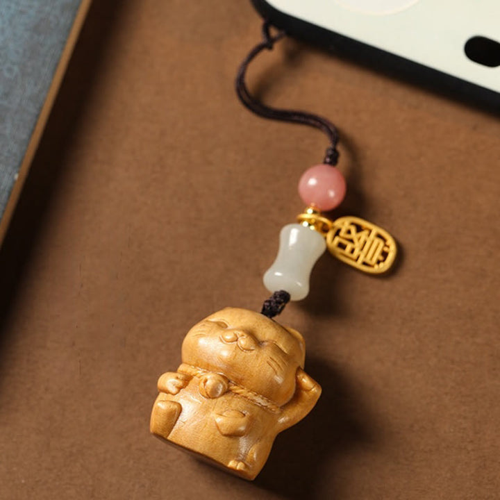 Buddha Stones Mały liść Czerwony Sandałowiec Zielony Sandałowiec Sandałowiec Szczęśliwy Kot Ochrona Brelok Telefon Wiszący Dekoracja - image 20