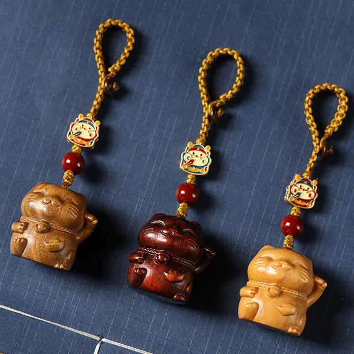Buddha Stones Mały liść Czerwony Sandałowiec Zielony Sandałowiec Sandałowiec Szczęśliwy Kot Ochrona Brelok Telefon Wiszący Dekoracja - image 2