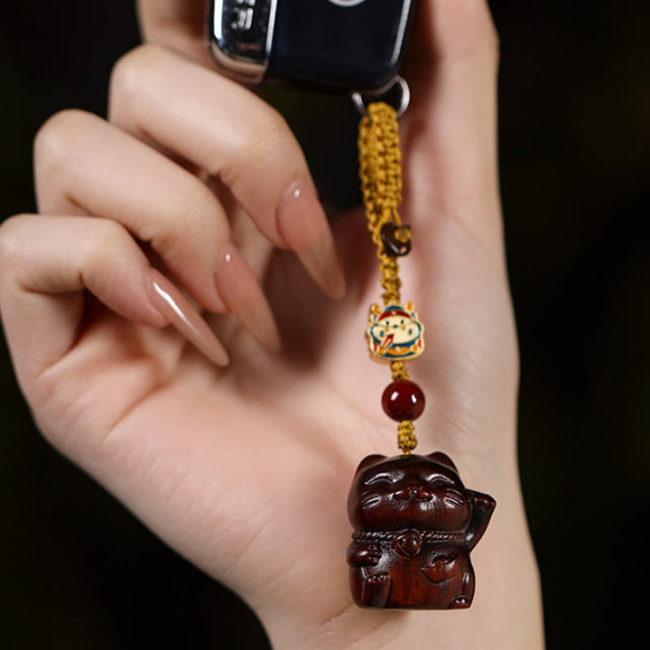 Buddha Stones Mały liść Czerwony Sandałowiec Zielony Sandałowiec Sandałowiec Szczęśliwy Kot Ochrona Brelok Telefon Wiszący Dekoracja - image 4