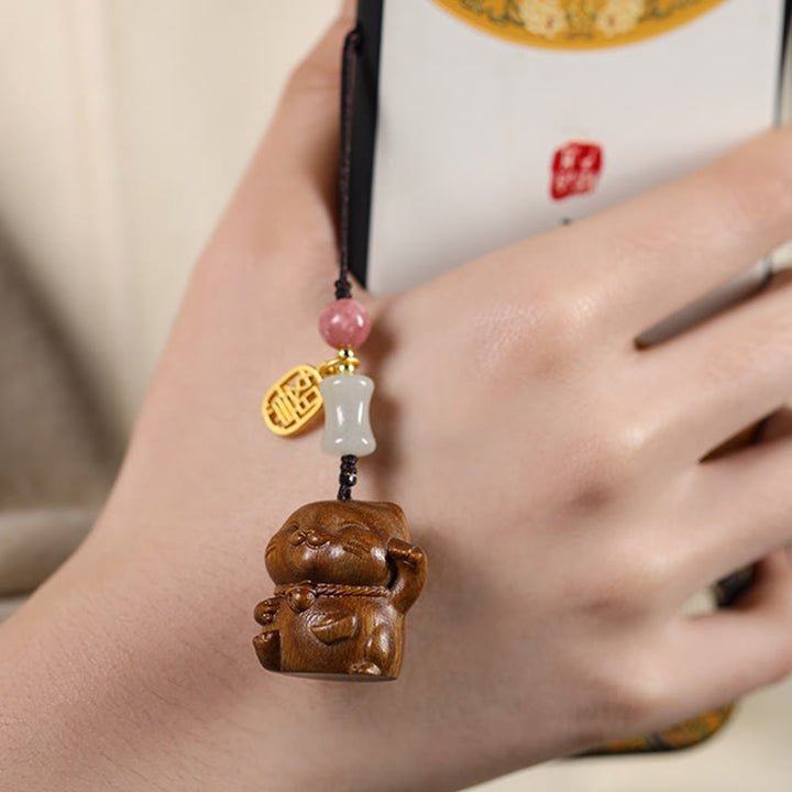 Buddha Stones Mały liść Czerwony Sandałowiec Zielony Sandałowiec Sandałowiec Szczęśliwy Kot Ochrona Brelok Telefon Wiszący Dekoracja - image 15
