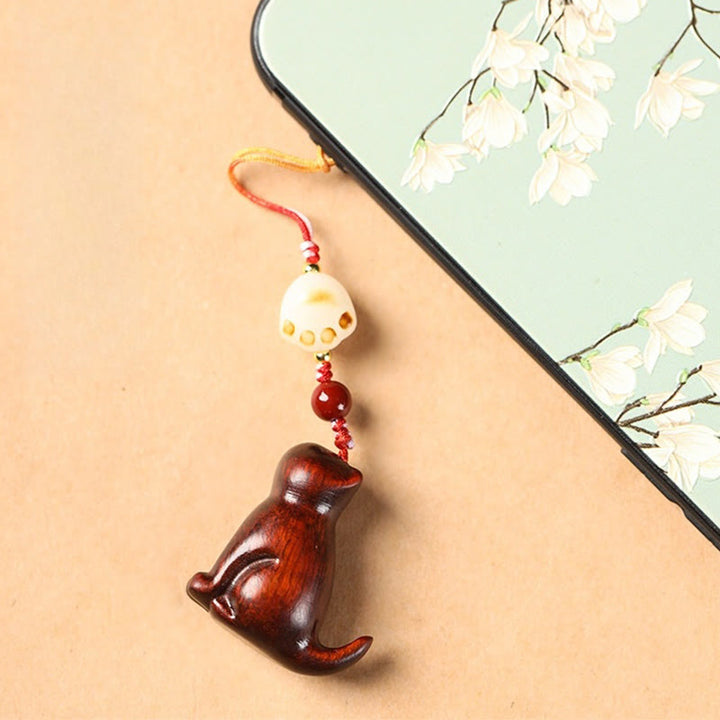 Buddha Stones Małe Liście Czerwone Drzewo Sandałowe Zielone Drzewo Sandałowe Siedzący Kot Uspokajający Telefon Wiszący Dekoracja - image 4