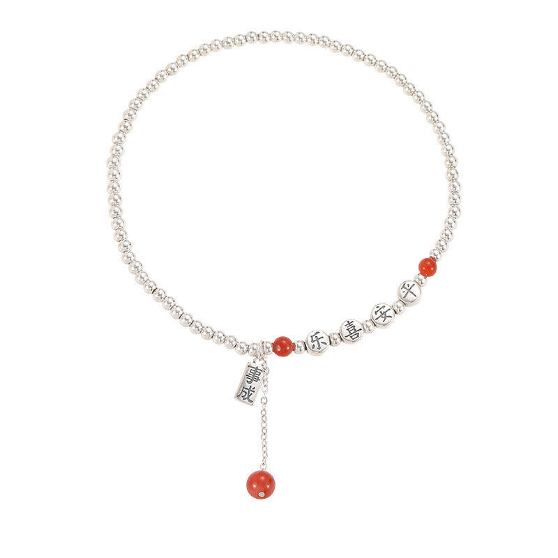 Buddha Stones 925 Srebro Małe Koraliki Czerwony Agat Pokój I Radość Błogosławieństwo Anklet