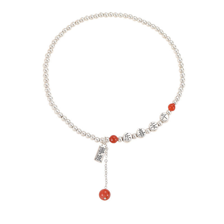 Buddha Stones 925 Srebro Małe Koraliki Czerwony Agat Pokój I Radość Błogosławieństwo Anklet