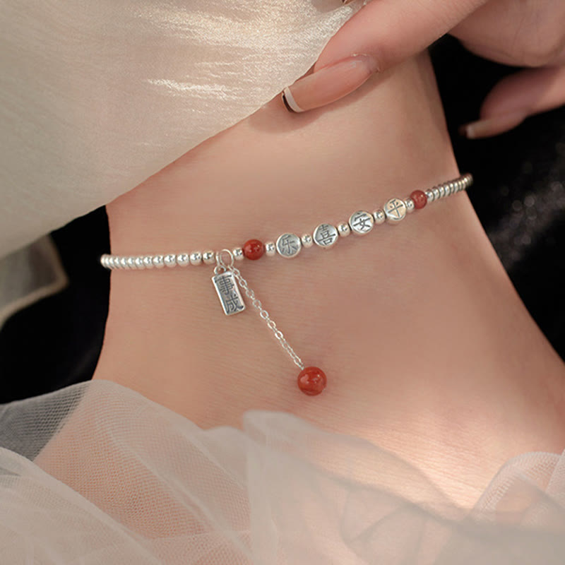 Buddha Stones 925 Srebro Małe Koraliki Czerwony Agat Pokój I Radość Błogosławieństwo Anklet - image 4