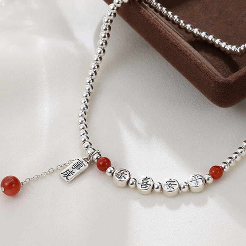 Buddha Stones 925 Srebro Małe Koraliki Czerwony Agat Pokój I Radość Błogosławieństwo Anklet
