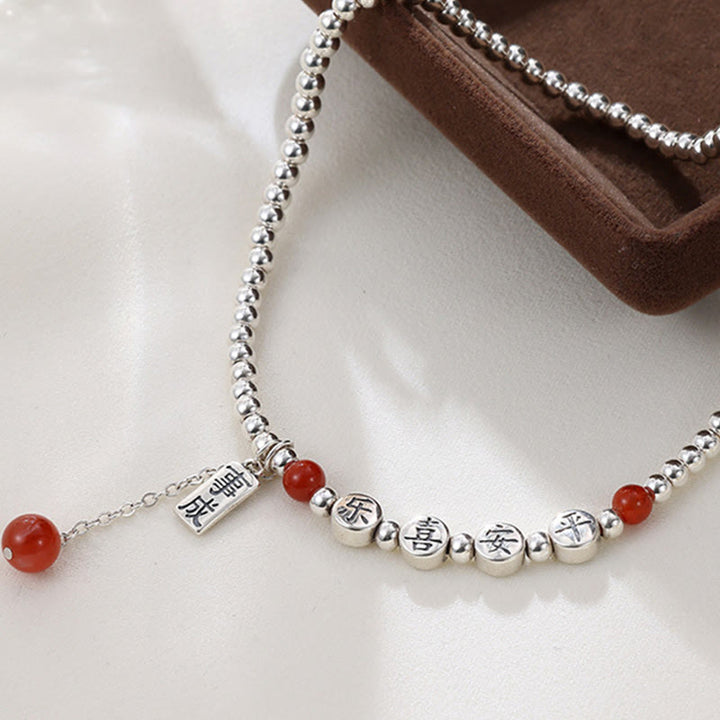 Buddha Stones 925 Srebro Małe Koraliki Czerwony Agat Pokój I Radość Błogosławieństwo Anklet