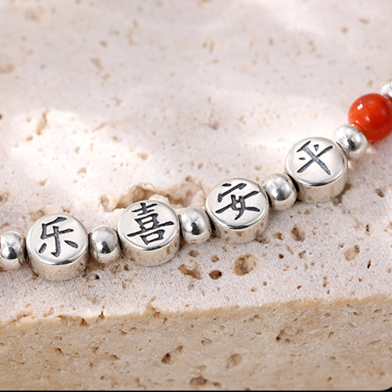 Buddha Stones 925 Srebro Małe Koraliki Czerwony Agat Pokój I Radość Błogosławieństwo Anklet