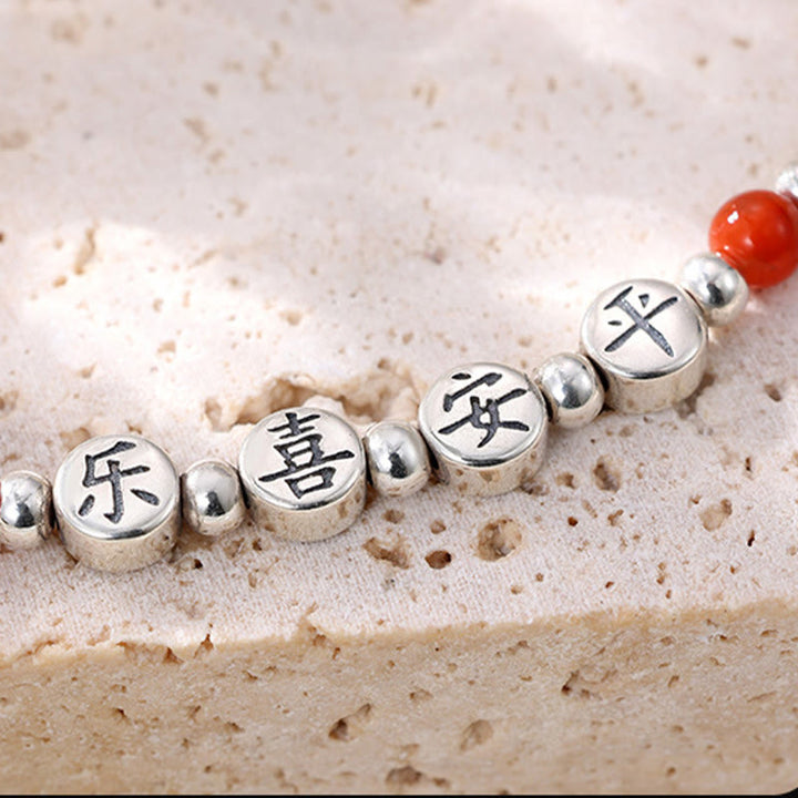 Buddha Stones 925 Srebro Małe Koraliki Czerwony Agat Pokój I Radość Błogosławieństwo Anklet
