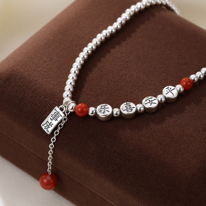 Buddha Stones 925 Srebro Małe Koraliki Czerwony Agat Pokój I Radość Błogosławieństwo Anklet