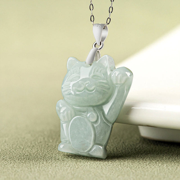 Naszyjnik z Buddha Stones 925 Srebro Sterling Jade Fortune Cat Prosperity - image 2