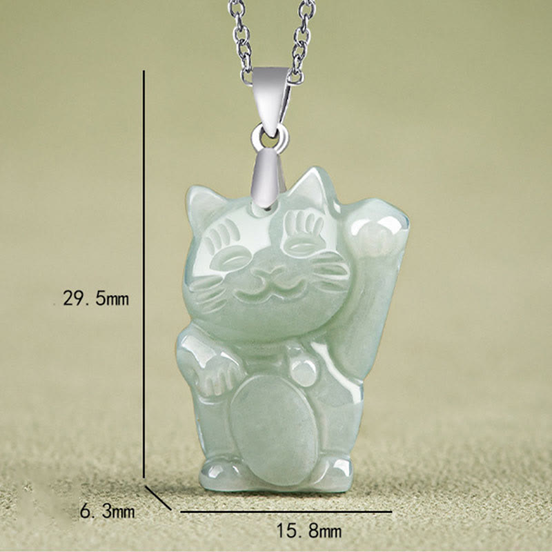 Naszyjnik z Buddha Stones 925 Srebro Sterling Jade Fortune Cat Prosperity - image 5