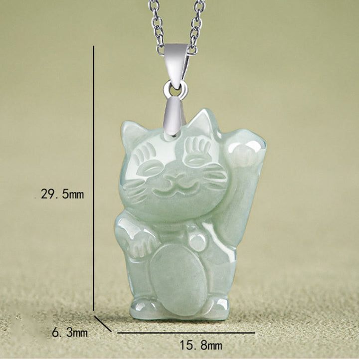 Naszyjnik z Buddha Stones 925 Srebro Sterling Jade Fortune Cat Prosperity - image 5