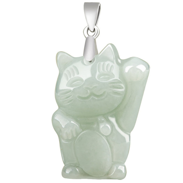 Naszyjnik z Buddha Stones 925 Srebro Sterling Jade Fortune Cat Prosperity - image 6