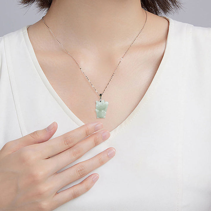 Naszyjnik z Buddha Stones 925 Srebro Sterling Jade Fortune Cat Prosperity - image 8