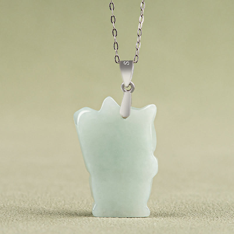 Naszyjnik z Buddha Stones 925 Srebro Sterling Jade Fortune Cat Prosperity - image 3