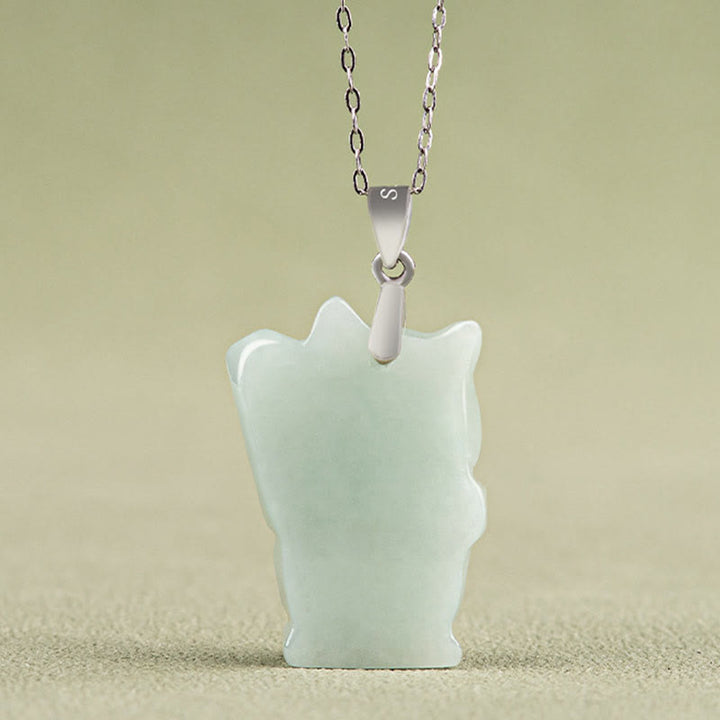 Naszyjnik z Buddha Stones 925 Srebro Sterling Jade Fortune Cat Prosperity - image 3