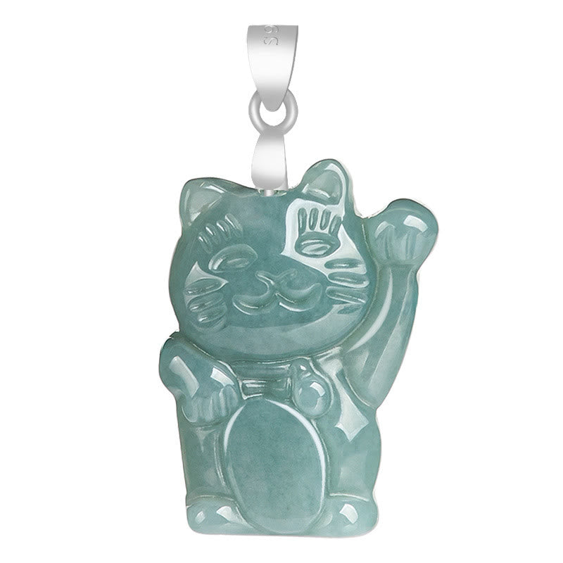 Naszyjnik z wisiorkiem z naturalnego jadeitu z Buddha Stones, kotem szczęścia i obfitością, wykonany ze stali tytanowej - image 4